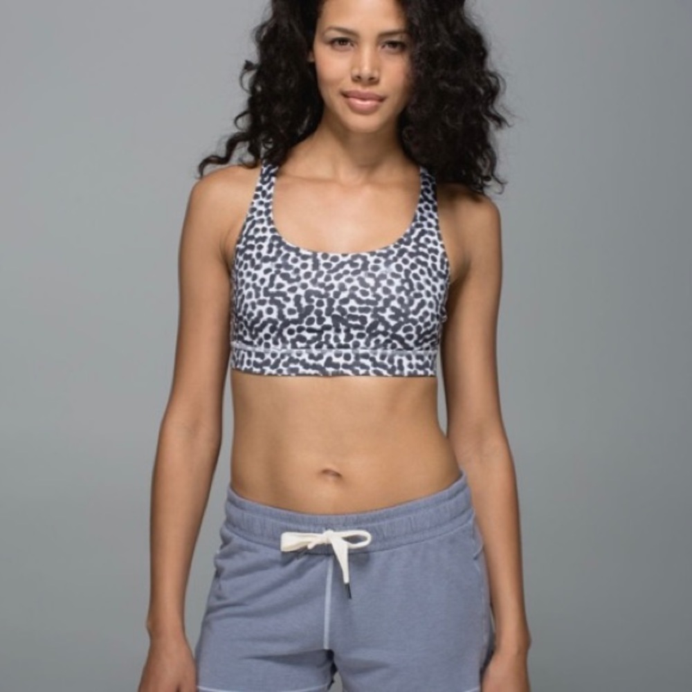 White w/ Black Spots Lululemon Energy Bra, 8